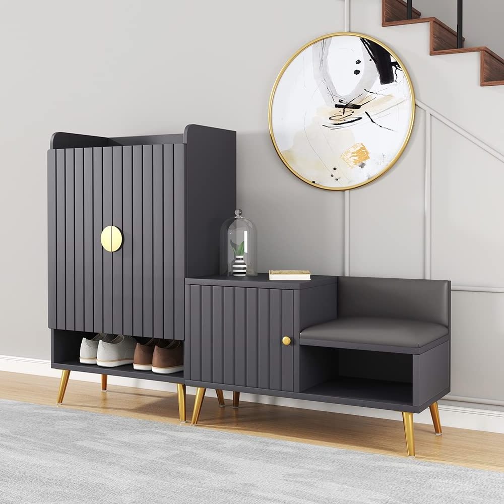 Modern Shoe Rack Bench Entryway Storage Bench Cabinet with Door