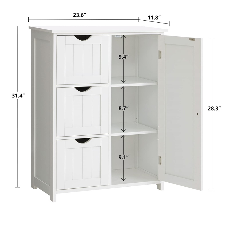 Bathroom Storage Cabinet, side table with 3 Large Drawers and 1 Adjustable Shelf, Living Room White kitchen cabinet