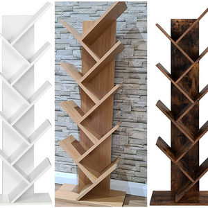 Tree Bookshelf 8 Tier Floor Standing oak  Bookcase with Wooden Shelves Rack Display Unit for Living Room Home Office