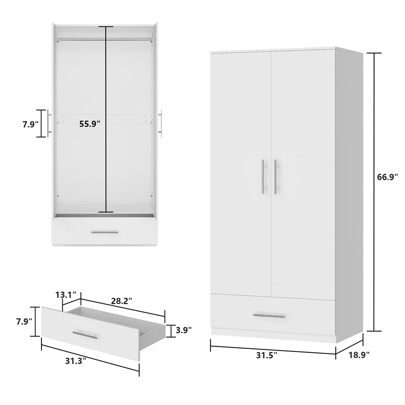 European-style 6-way adjustable hinges; MDF doors with profiled (rounded) edges add a level of sophistication closet