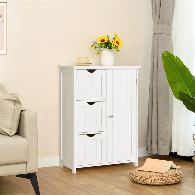 Bathroom Storage Cabinet, side table with 3 Large Drawers and 1 Adjustable Shelf, Living Room White kitchen cabinet