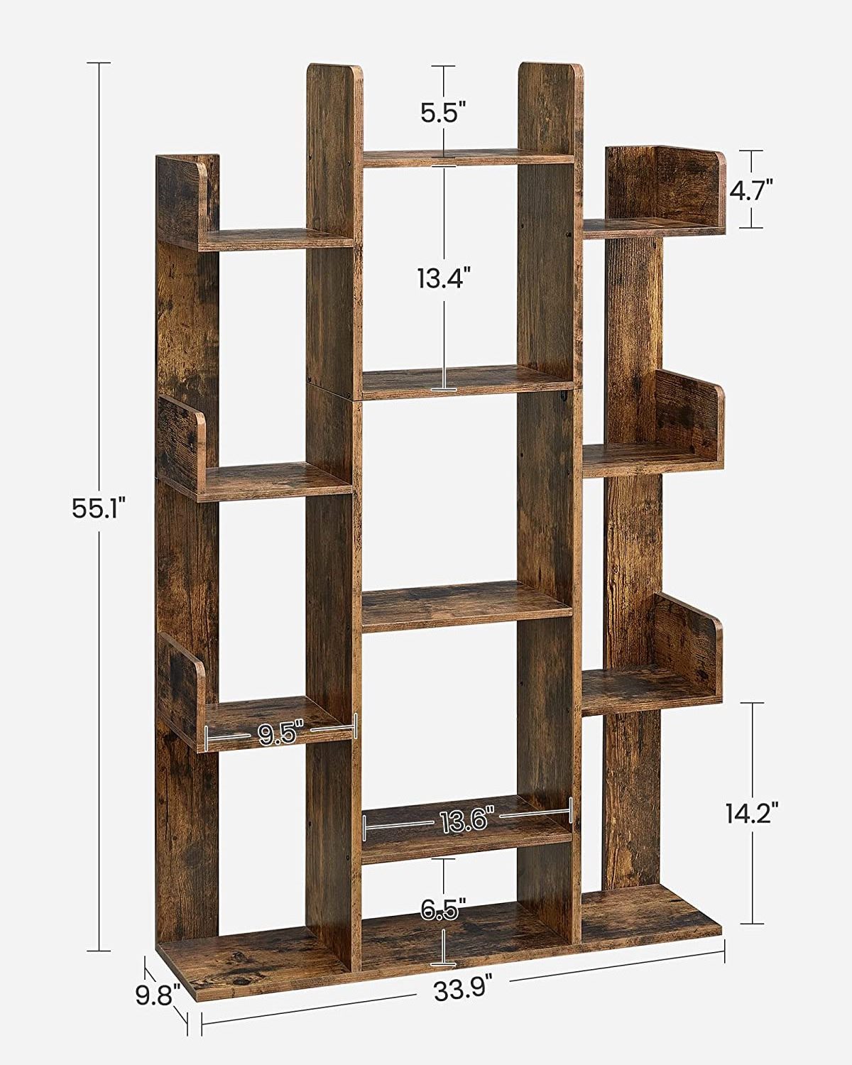 Bookcase, bookshelf, individual storage unit Tree shelves, 13 storage shelves, rounded corners