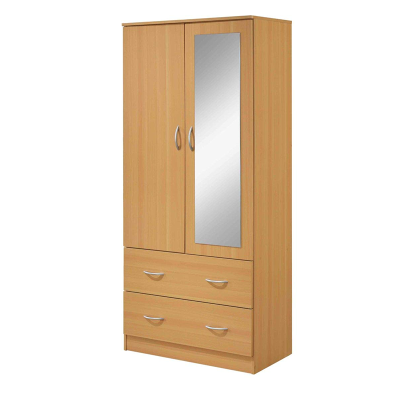 Simple fashion style clothes storage shelf double doors double drawers with mirror easy to install stereo wardrobe