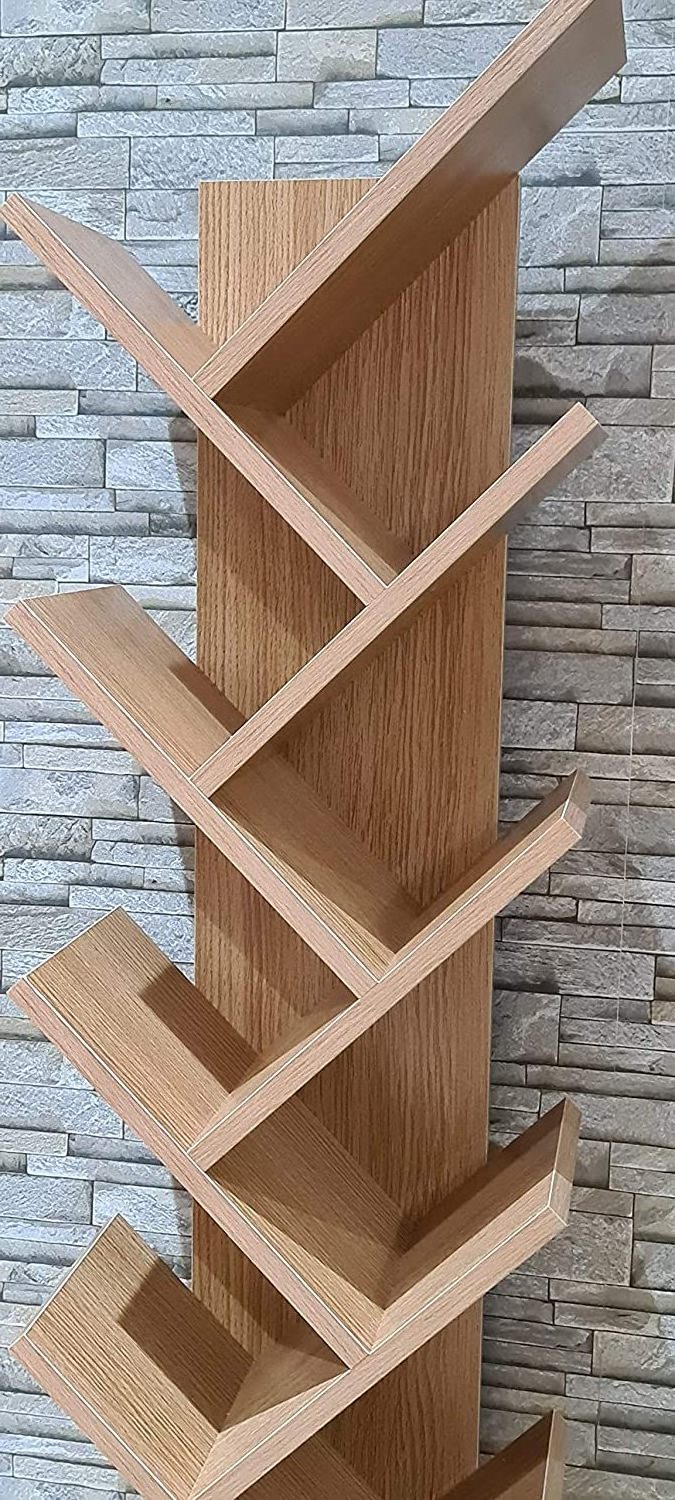 Tree Bookshelf 8 Tier Floor Standing oak  Bookcase with Wooden Shelves Rack Display Unit for Living Room Home Office