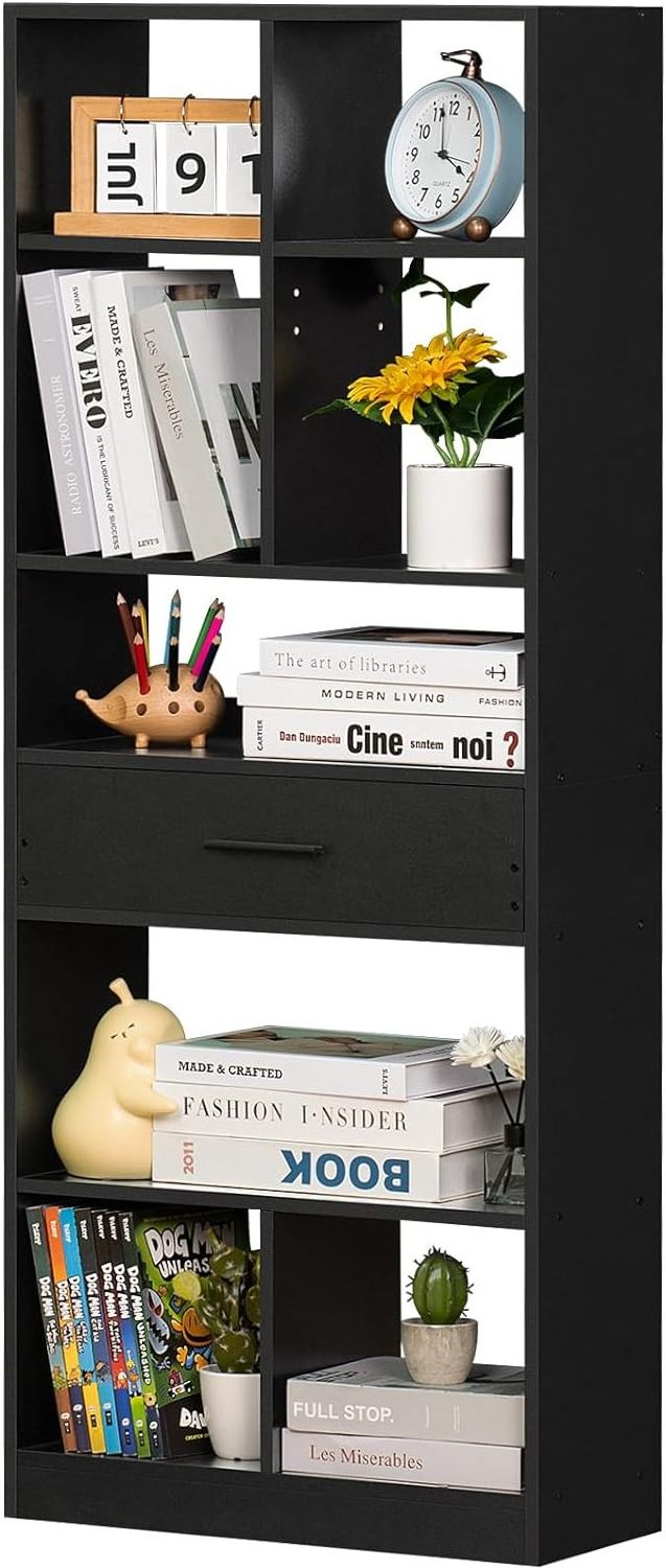 8 Cubes and a Drawer, Floor Freestanding Bookshelves Cube Storage Organizer 6 Tier Open Bookshelf