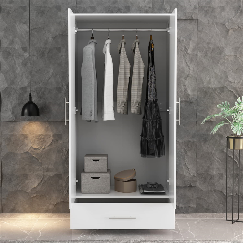 European-style 6-way adjustable hinges; MDF doors with profiled (rounded) edges add a level of sophistication closet