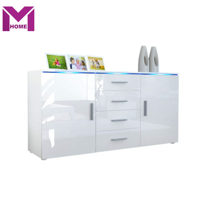 Morden Wooden High Gloss Classic Kitchen wood Cupboard Two Door three Drawer Sideboard With Drawers