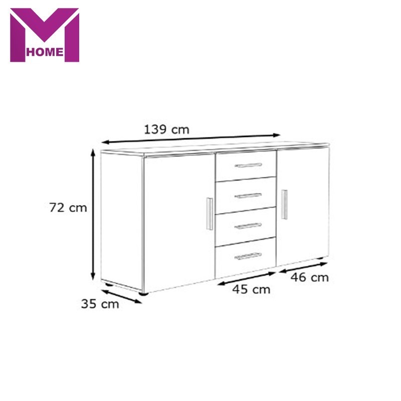 Morden Wooden High Gloss Classic Kitchen wood Cupboard Two Door three Drawer Sideboard With Drawers