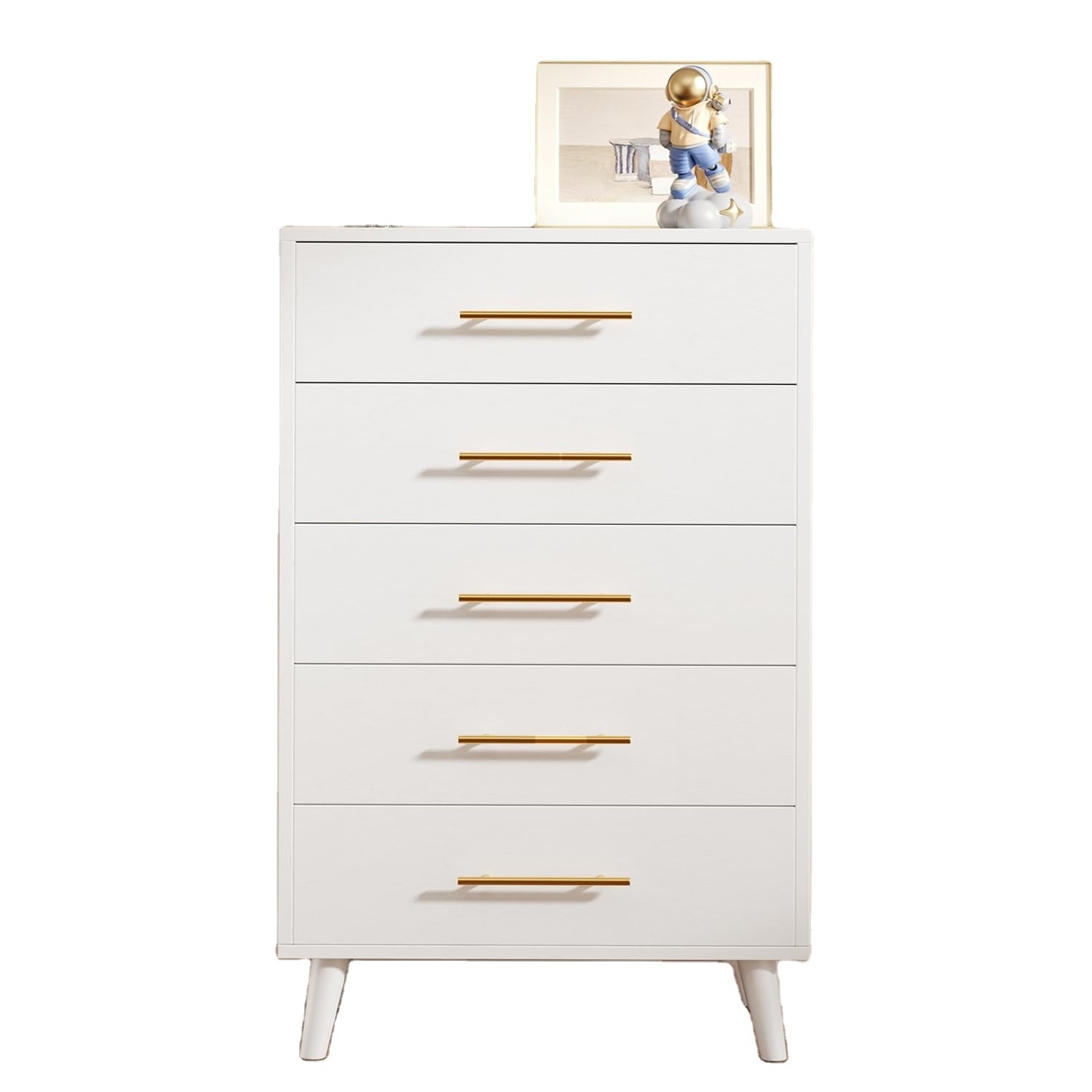 , Tall Chest of Drawers with Metal Handles, Wood Storage Organizer Dresser Nursery Dresser Cabinet