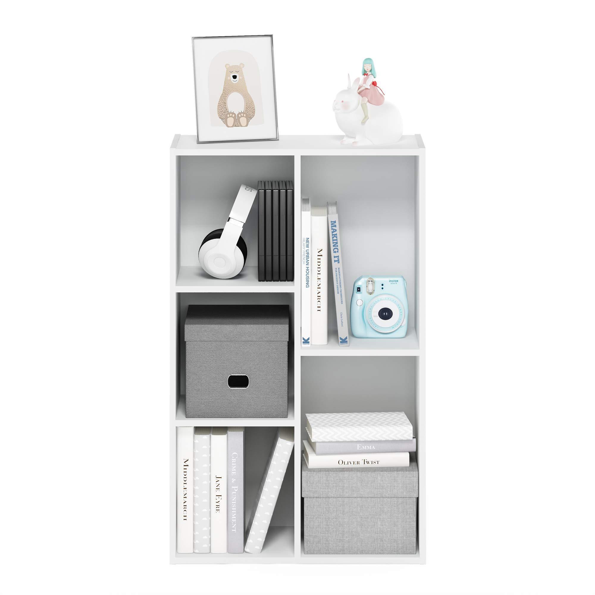 Wood Bookshelf Storage Shelf 5-Cube Open Shelf,White