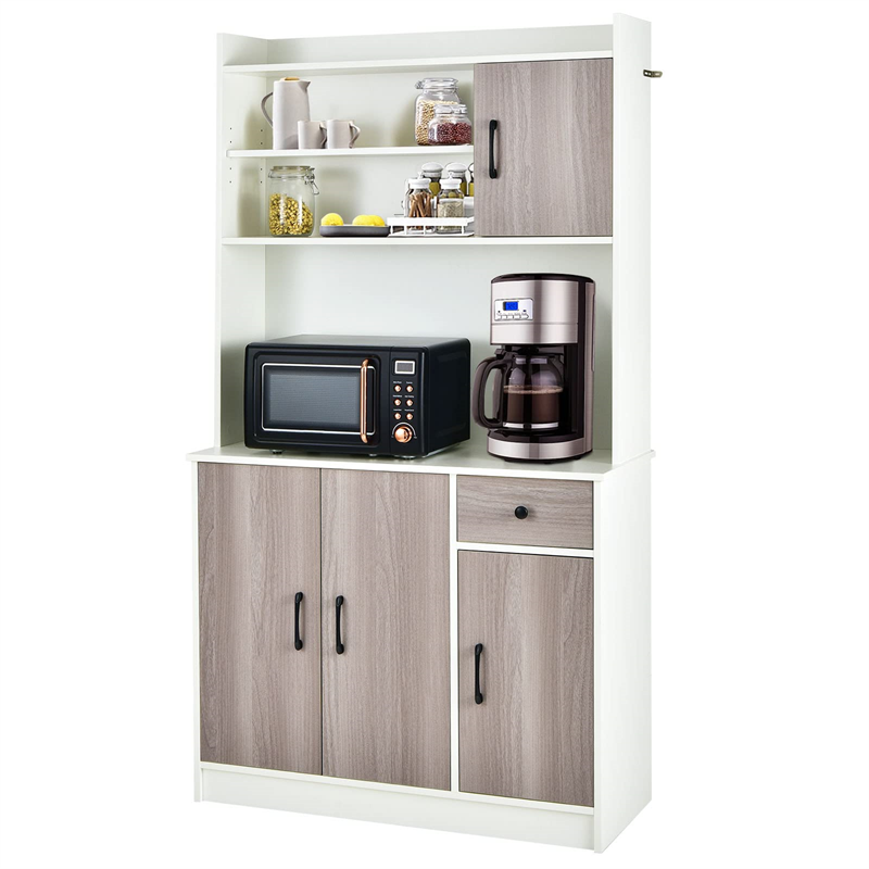 Freestanding Buffet with Hutch, Kitchen Pantry Storage Cabinet with 5-Position Adjustable Shelves, Kitchen Buffet Cabinet