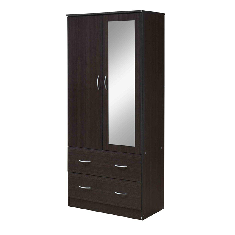 Simple fashion style clothes storage shelf double doors double drawers with mirror easy to install stereo wardrobe