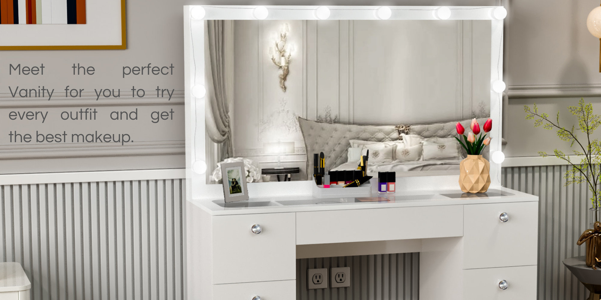 Luxury Exclusive Makeup Vanities Makeup Table Nordic Dressing Table Vanity Table with led light makeup mirror