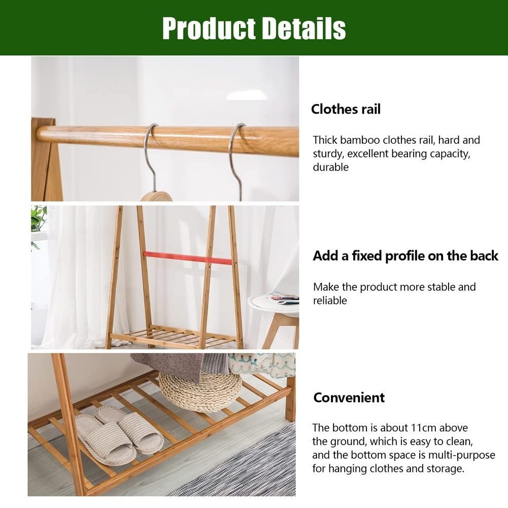 Wooden Clothing Garment Rack Clothes Rails Small Single Rod Bedrooms Hanging Rack with Shelves Heavy Duty Open Wardrobe Coat Sta