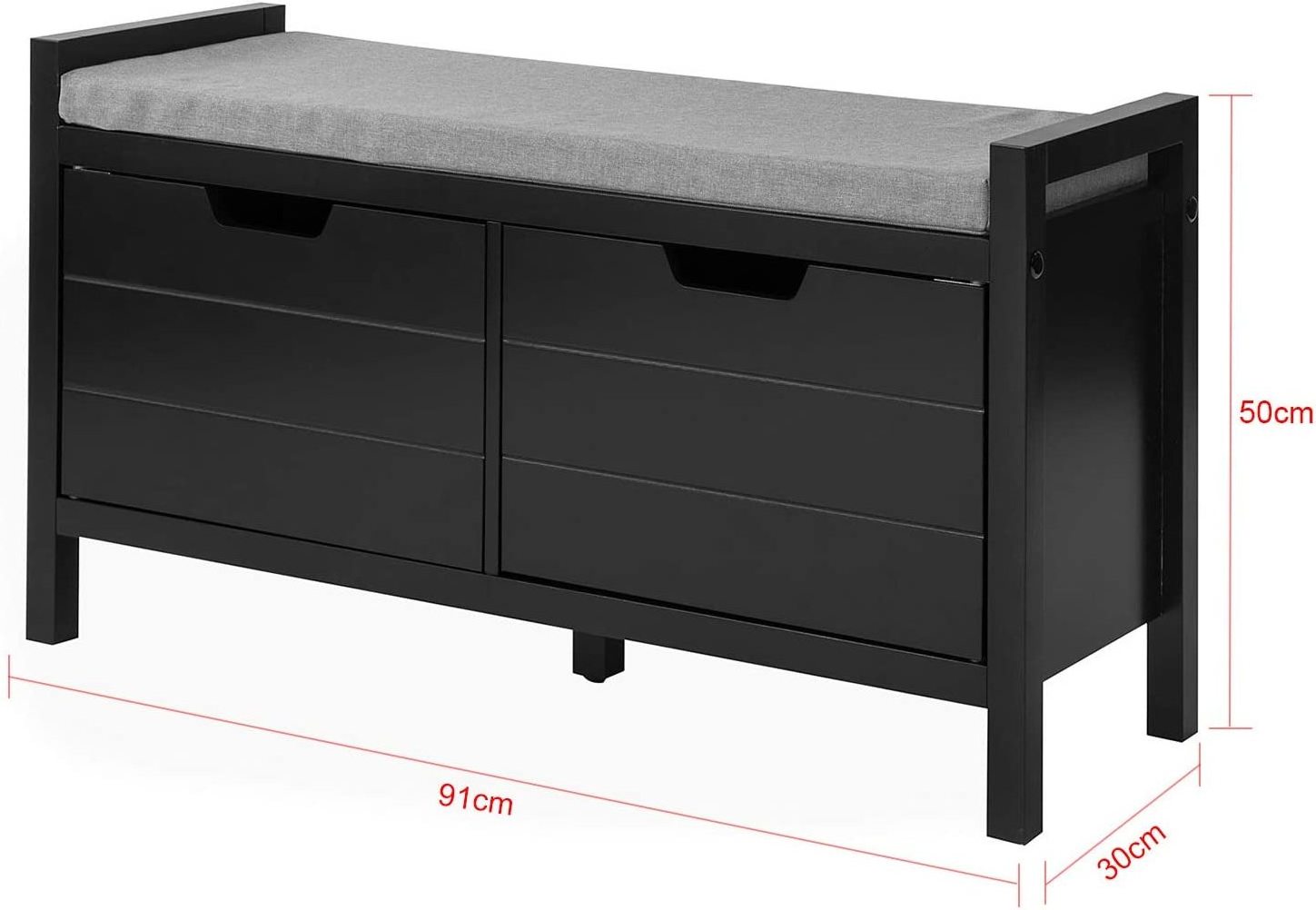 Black Shoe Bench Shoe Rack Shoe Cabinet Hallway Storage Bench with Seat Cushion