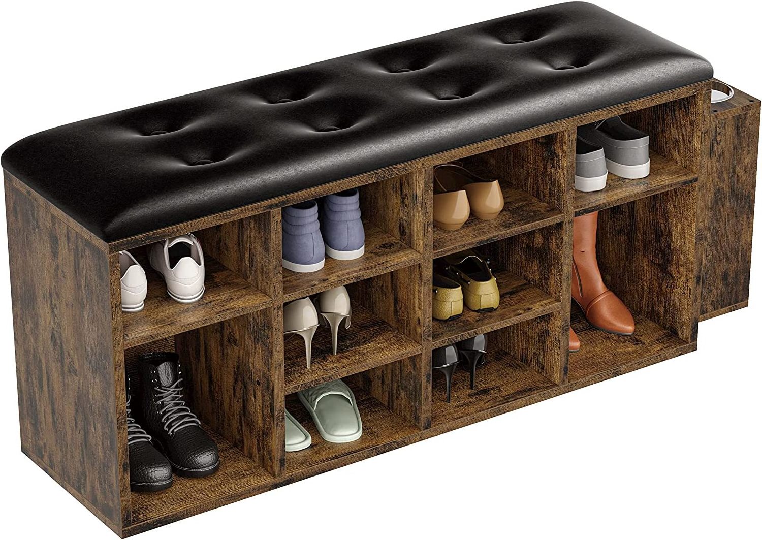 10 Cubbies Storage Entryway Bench with PU Leather, Cubby Shoe Rack Organizer with Adjustable