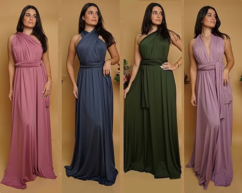 Custom your brand wedding Bridesmaid Infinity Twist wrap Prom dress Convertible Evening gown Multi-way Sage Maxi dress for women