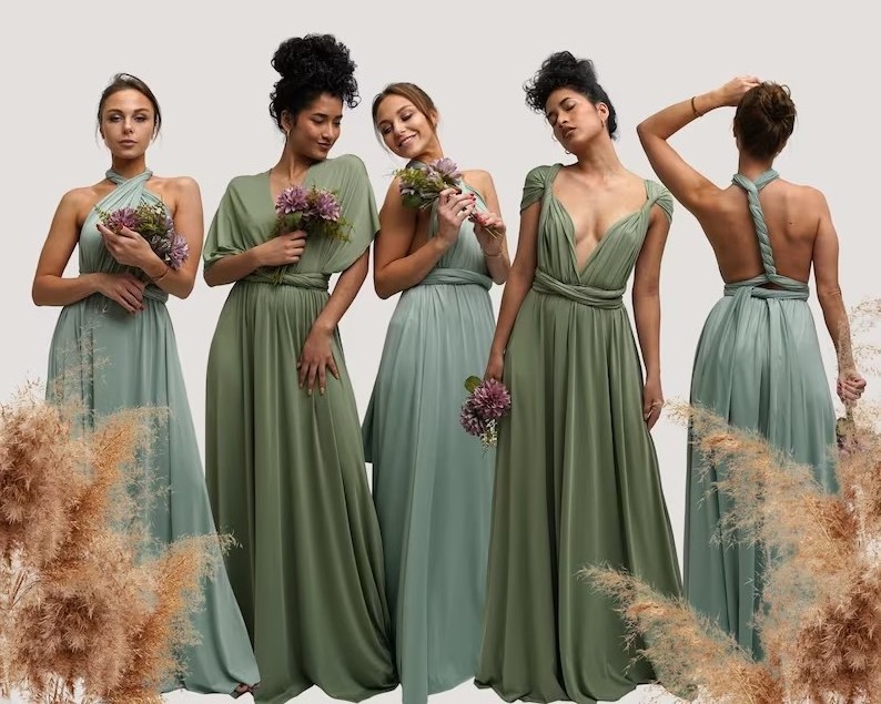 Custom your brand wedding Bridesmaid Infinity Twist wrap Prom dress Convertible Evening gown Multi-way Sage Maxi dress for women