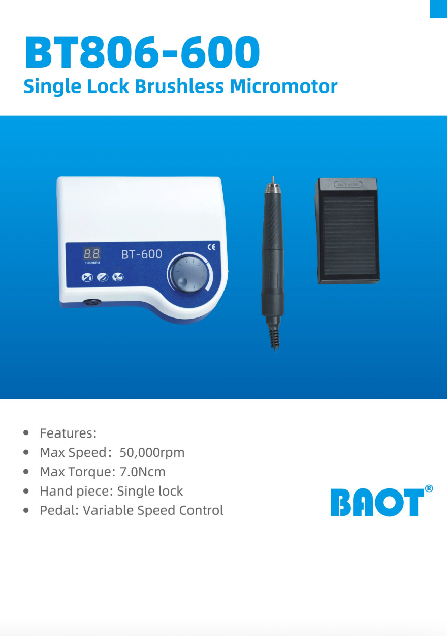 Motor Dental BAOT Dental Lab High Quality Variable Speed Control BT806-600 Motor Implant Dental Dental Micromotor