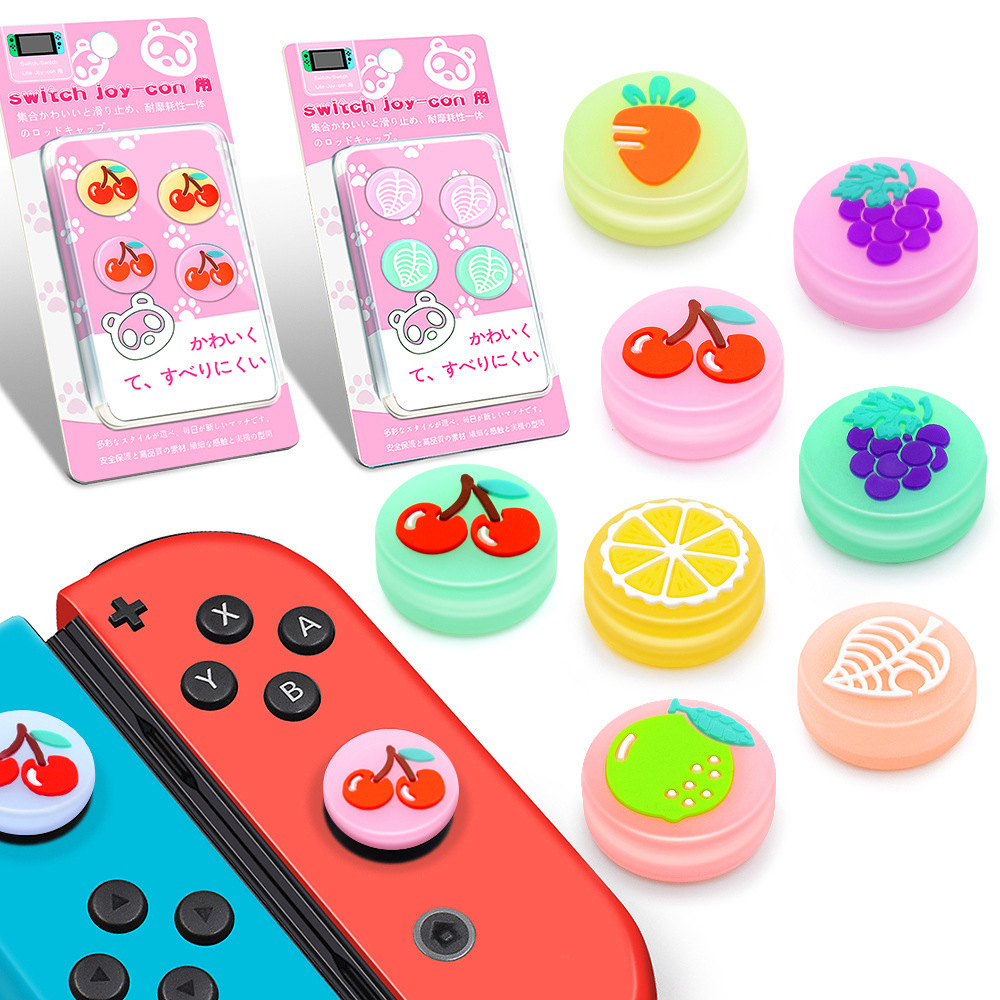 Hot Selling 4 Pcs Pack Fruit Pattern Joystick Thumb Grip  Controller Silicone Thumb Stick  Grips Cover for Nintendo Switch Lite