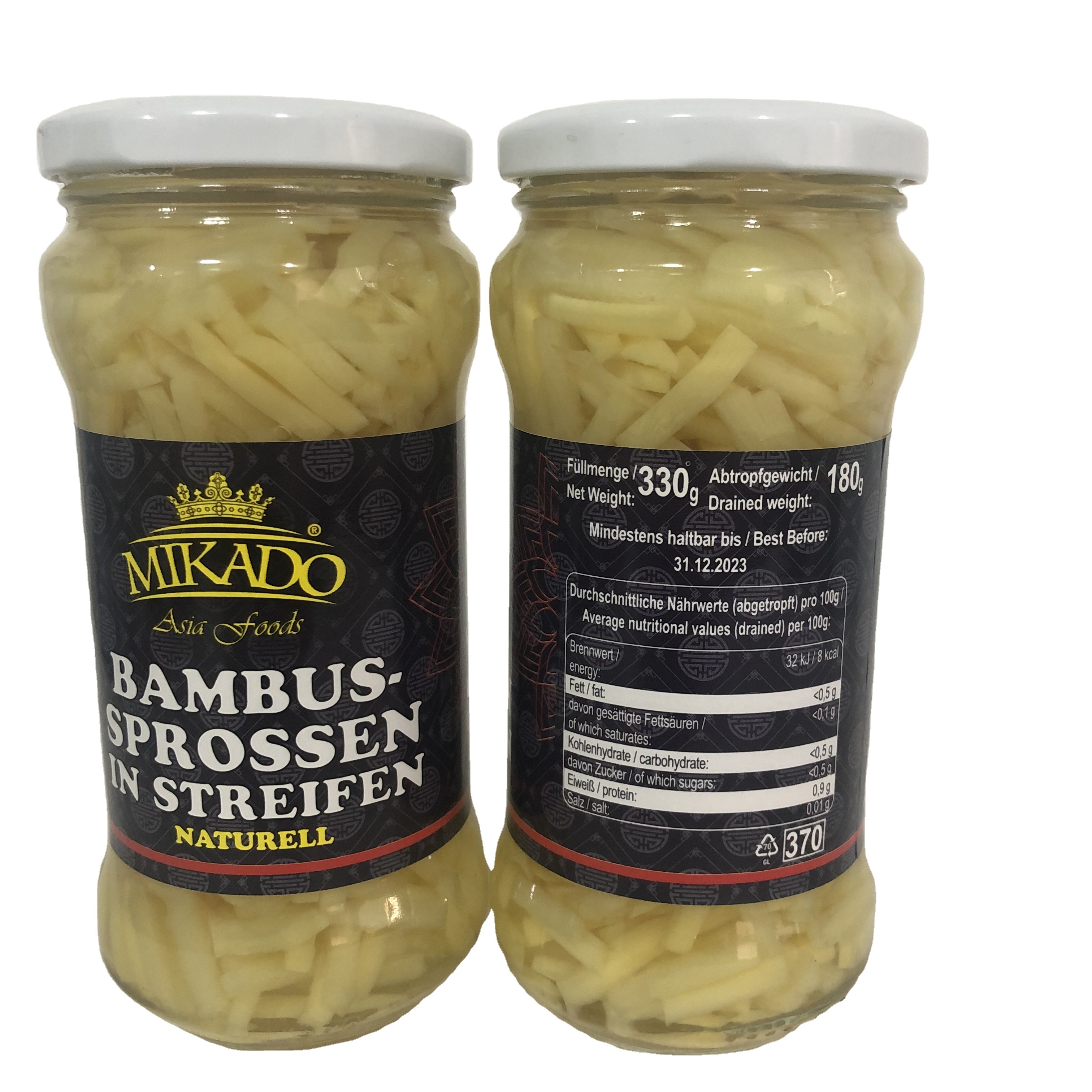 Chinese canned bamboo shoot stripes in water