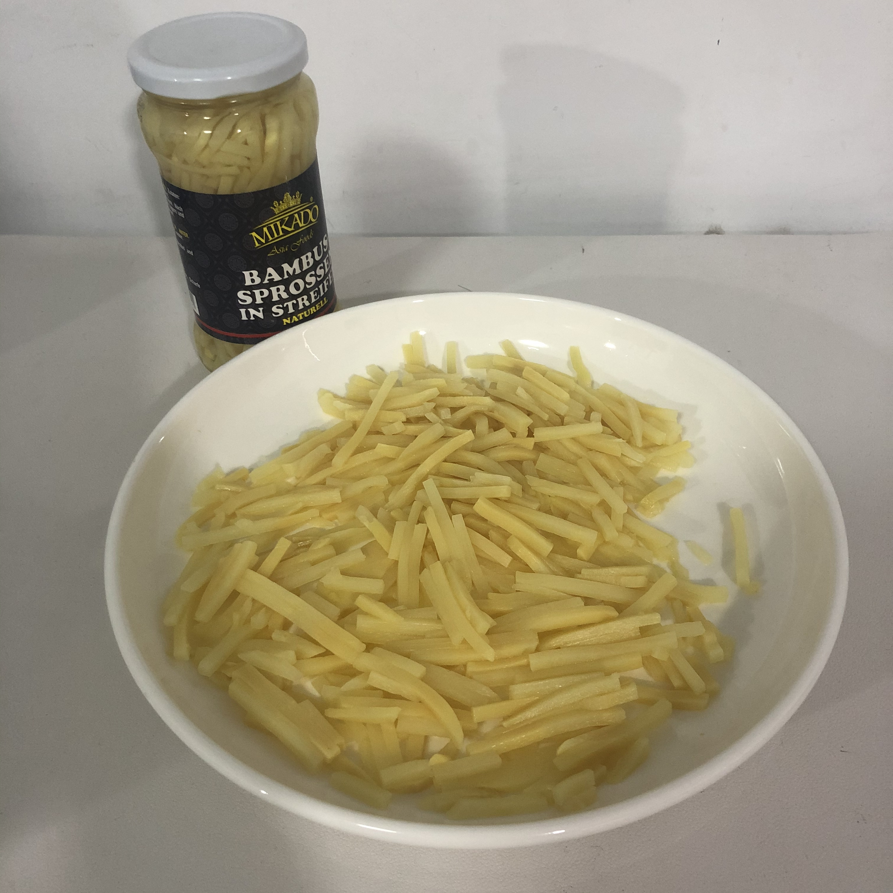 Chinese canned bamboo shoot stripes in water