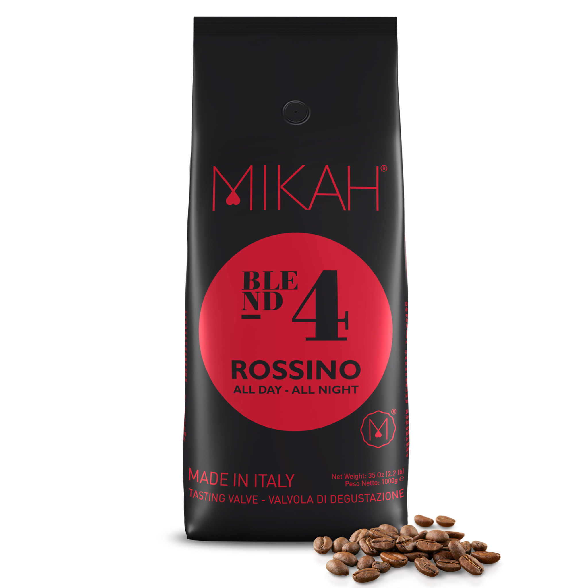 PREMIUM Quality Coffee Beans - Blend 60% Arabica 40% Robusta - ROSSINO N.4 - 1000g Italian Filter Coffee