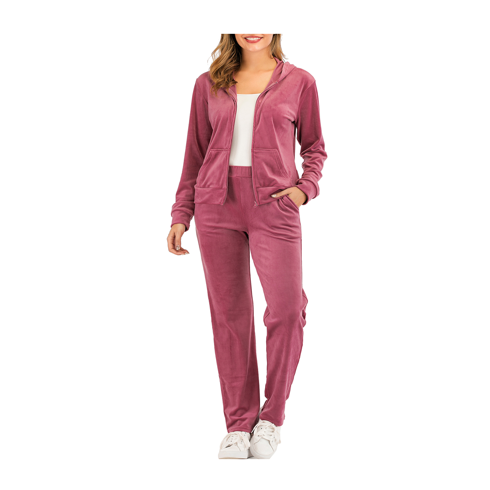 Wholesale Stylish Jogger Women Two Piece Solid Color Clothing Training Clothes Sports Women Velvet Tracksuit