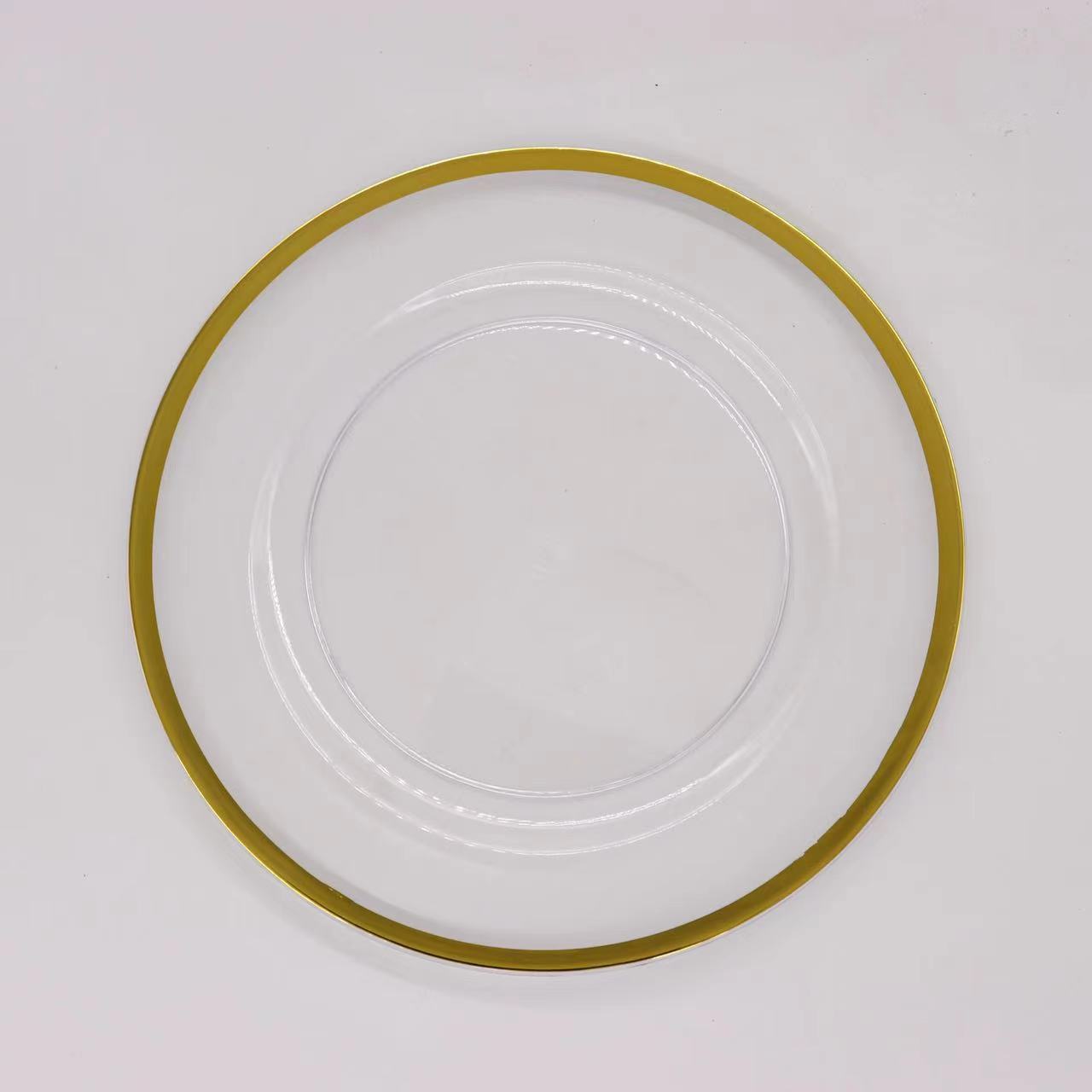 Luxury 13inch gold rim black rim charger plate transparent plates under plate for wedding and rental