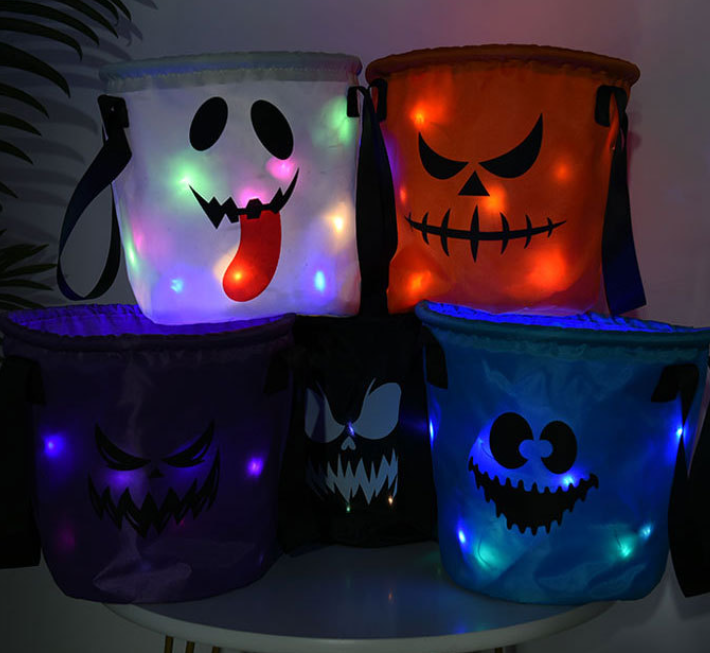 Light Up Halloween Party Led Flashing Pumpkin Light Up Halloween Baskets Candy Gift Bucket