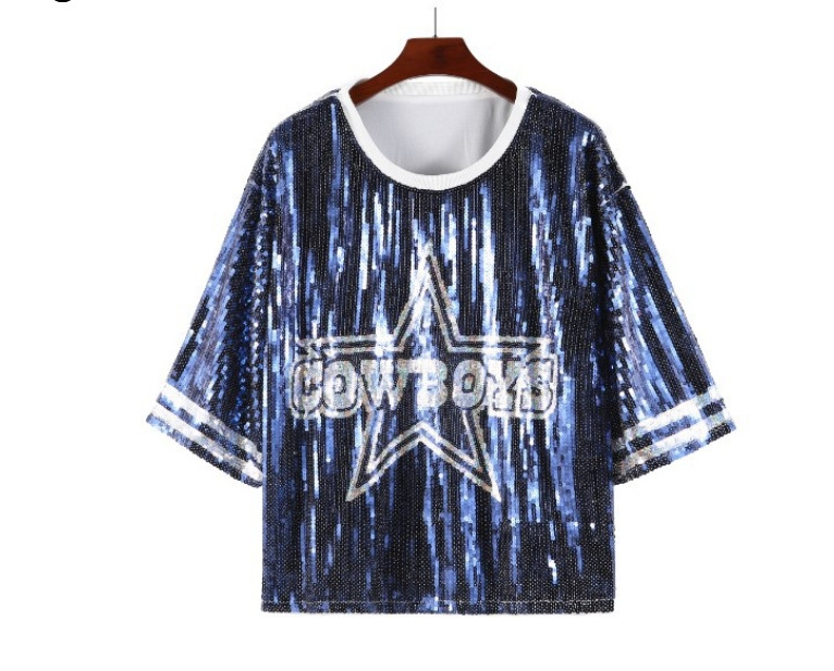 Sexy Clothes Party Dresses Blouse Casual Fashion Bling T-Shirts Embroidery Sequin Jersey Tops Football Short Sleeve Shirt