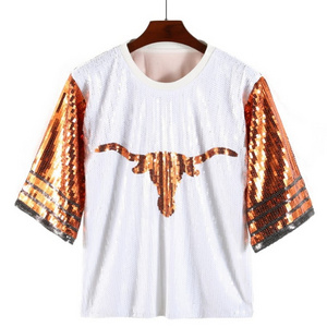 Sexy Clothes Party Dresses Blouse Casual Fashion Bling T-Shirts Embroidery Sequin Jersey Tops Football Short Sleeve Shirt