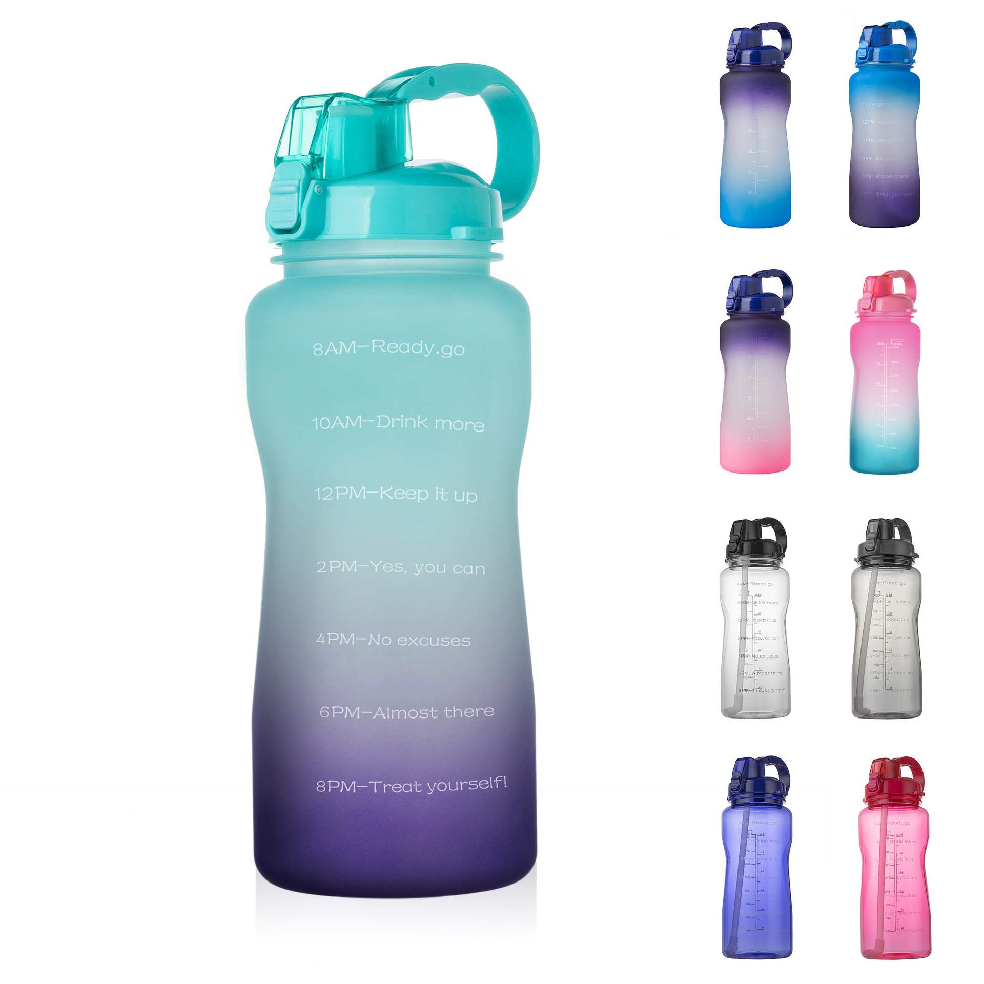 Hot Sale Half Gallon Motivational Time Marker Sport Water Bottle with Straw & Protective Silicone Boot BPA Free Leakproof