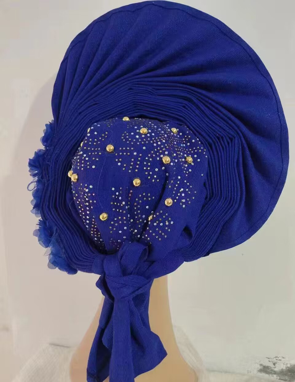 Nigerian 3d flowers Auto Gele Aso Oke Headtie Wedding Aso Ebi Ready To Wear beaded stones Headtie Gele