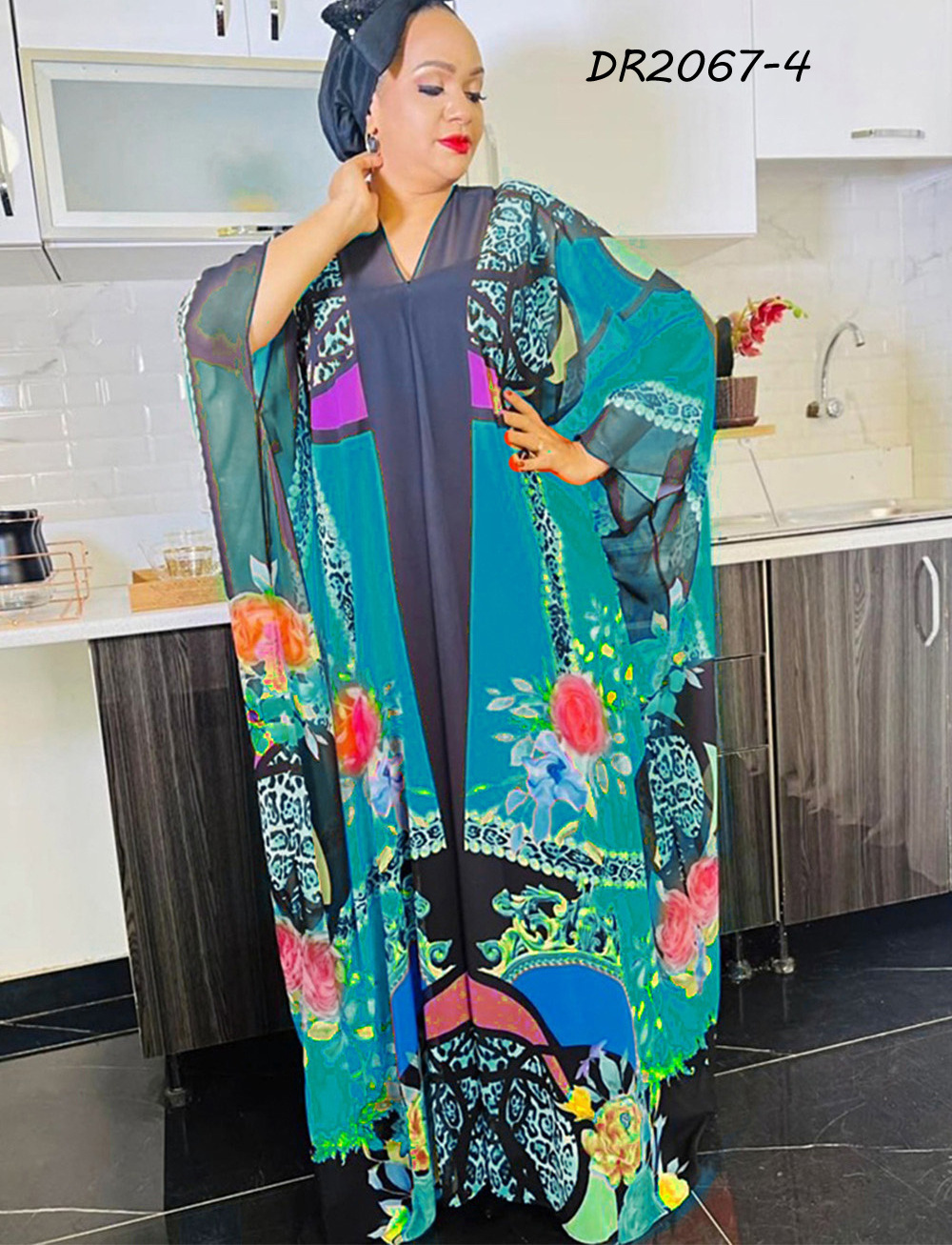 African plus size  women's wear Turkey women's high-quality printed dress coat two-piece set