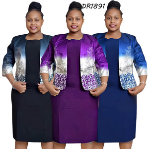 Wholesale Turkey Women Office Dress Africa Clothes Plus Size Print Pencil Skirt 2 piece Skirt suit