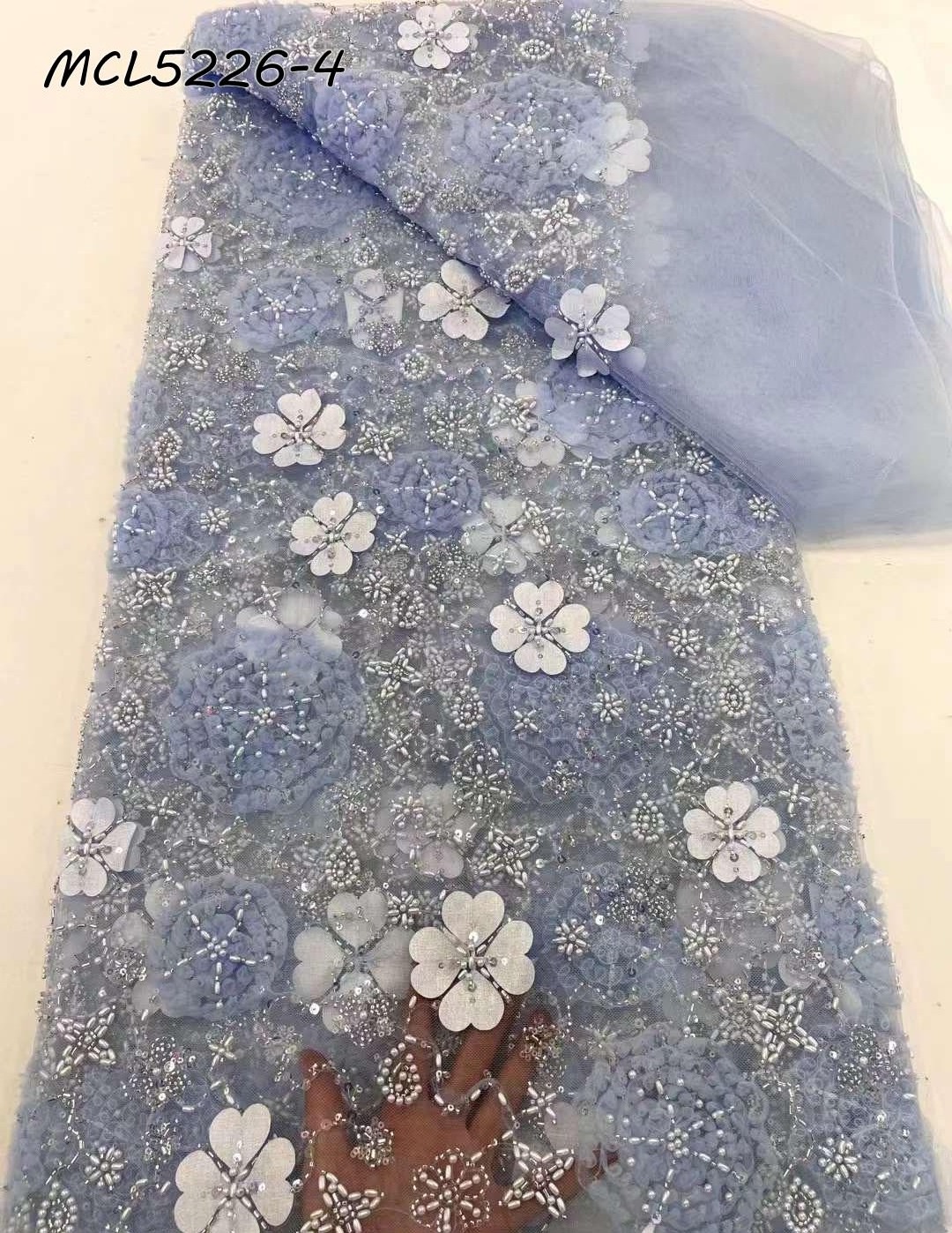 gold bead lace 2024 bridal wedding dress embroidery fabric blue 3d flower fabric