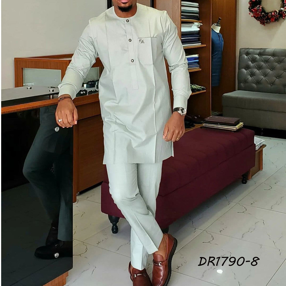 2024 African Men Long Clothes Polyester Mens Suit Tops Shirt Pants 2 Pieces Set Cotton African Wedding Dresses Plus 4XL Size