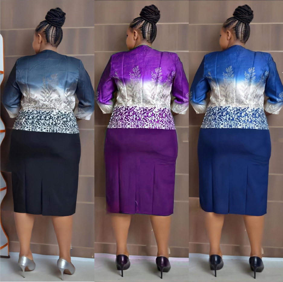 Wholesale Turkey Women Office Dress Africa Clothes Plus Size Print Pencil Skirt 2 piece Skirt suit