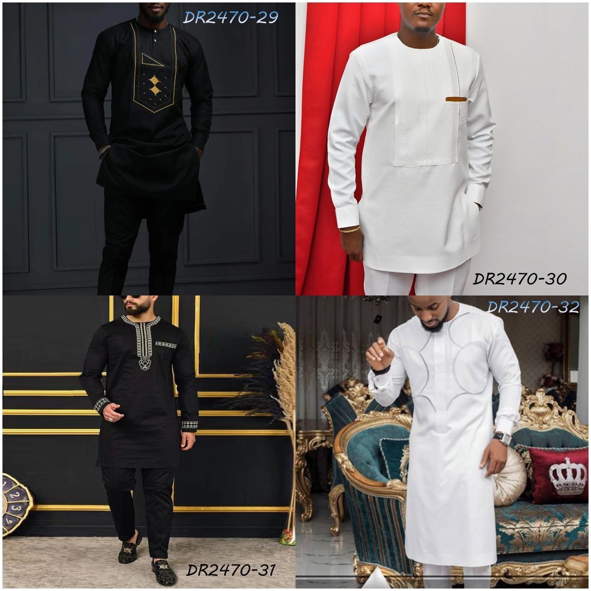 2024 African Men Long Clothes Polyester Mens Suit Tops Shirt Pants 2 Pieces Set Cotton African Wedding Dresses Plus 4XL Size