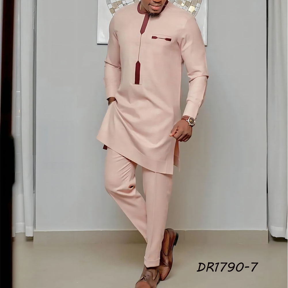 2024 African Men Long Clothes Polyester Mens Suit Tops Shirt Pants 2 Pieces Set Cotton African Wedding Dresses Plus 4XL Size