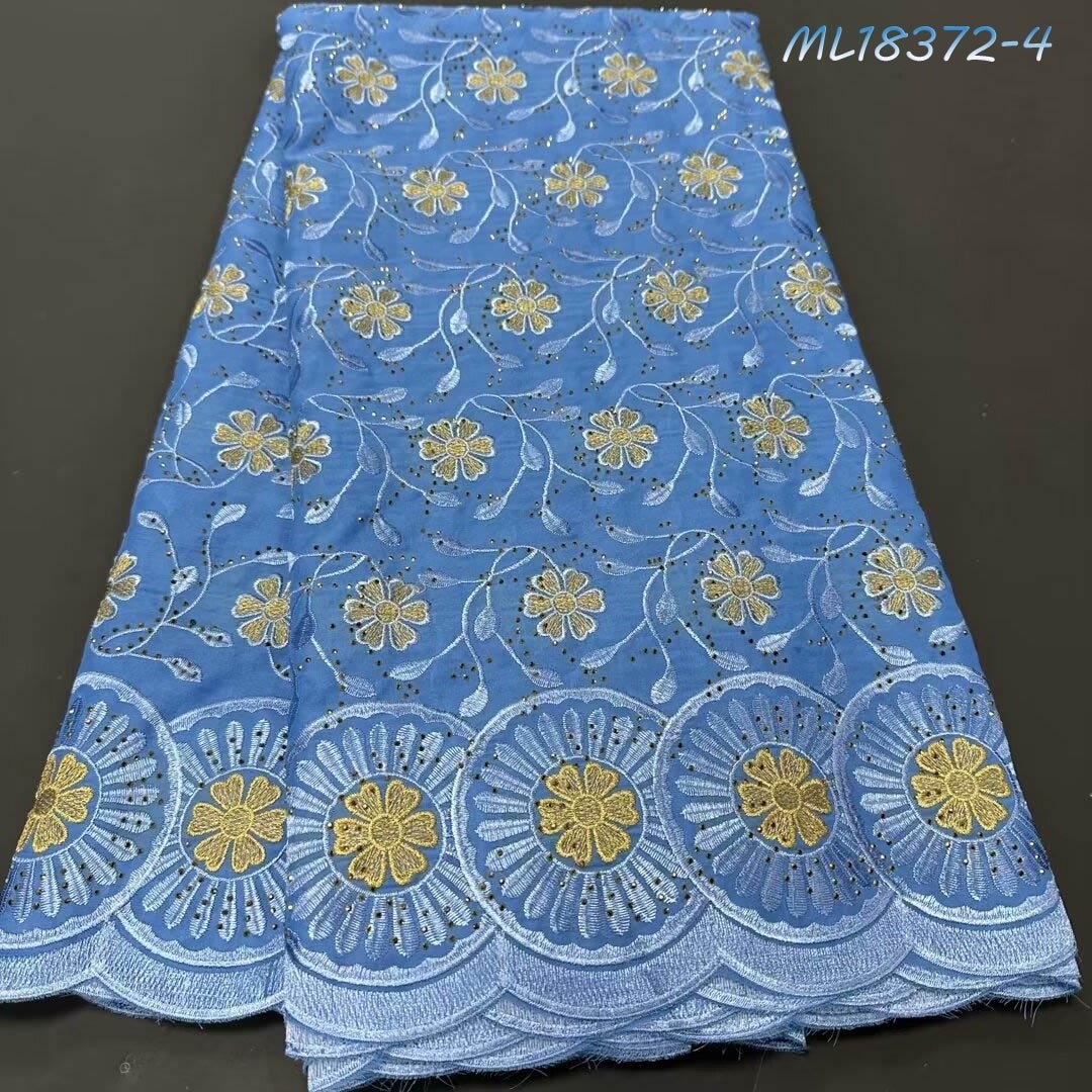 With Headtie Scarf Veil High Quality African Embroidery Fabric Swiss for Party Voile Dry Cotton 5 Yard Lace Fabric 125 CM