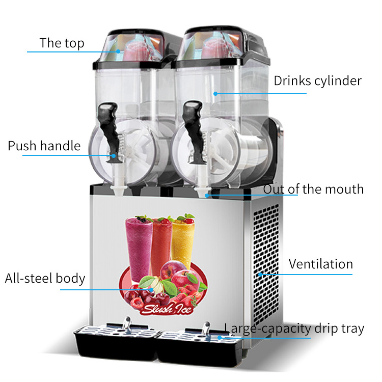 MK-SM21  2 Tank automatic fruit  shake frozen drink slush vending machine with compressor for commercial