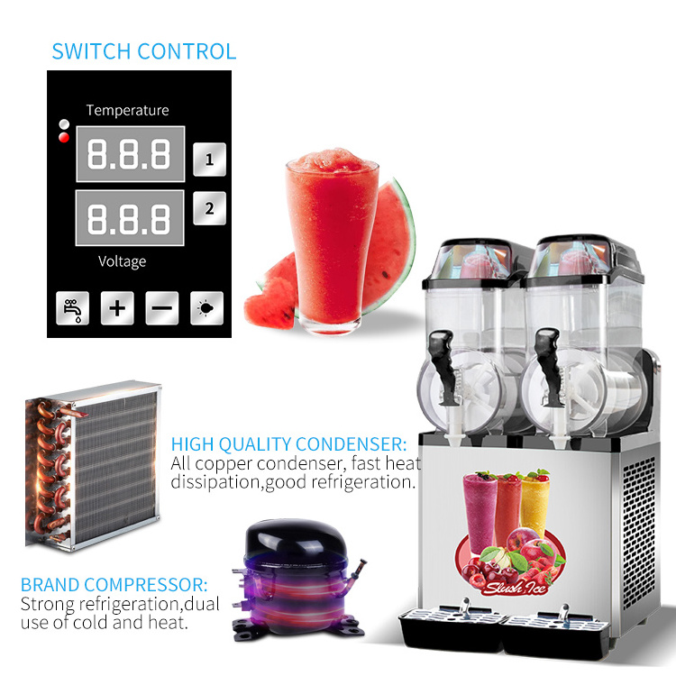 MK-SM21  2 Tank automatic fruit  shake frozen drink slush vending machine with compressor for commercial