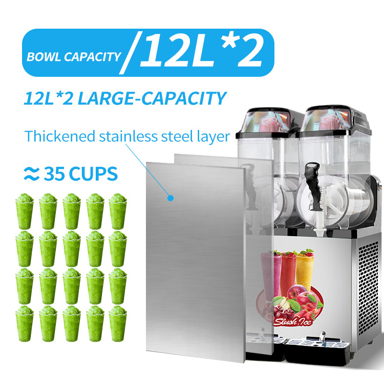 MK-SM21  2 Tank automatic fruit  shake frozen drink slush vending machine with compressor for commercial