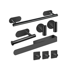 8PCS Bathroom Accessories Set Towel bar No Drilling Self Adhesive Towel Rail Black Toilet Paper Holder