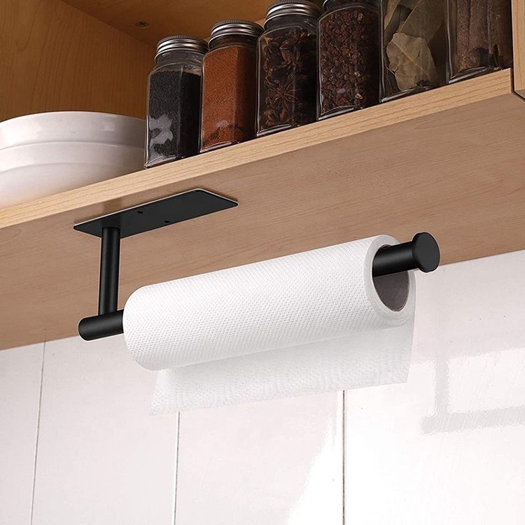 Stainless Steel No Drilling Bathroom Cabinet Under Tissue Holder 3M Adhesive Large Capacity  Kitchen Paper Towel Roll Holder