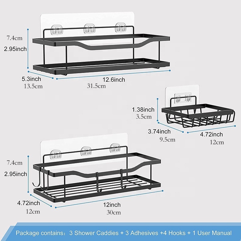 Stainless Steel Rack No Drilling Adhesive Shampoo Organizer Shelf Bathroom Shower Caddy