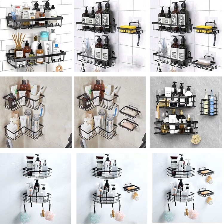 Stainless Steel Rack No Drilling Adhesive Shampoo Organizer Shelf Bathroom Shower Caddy