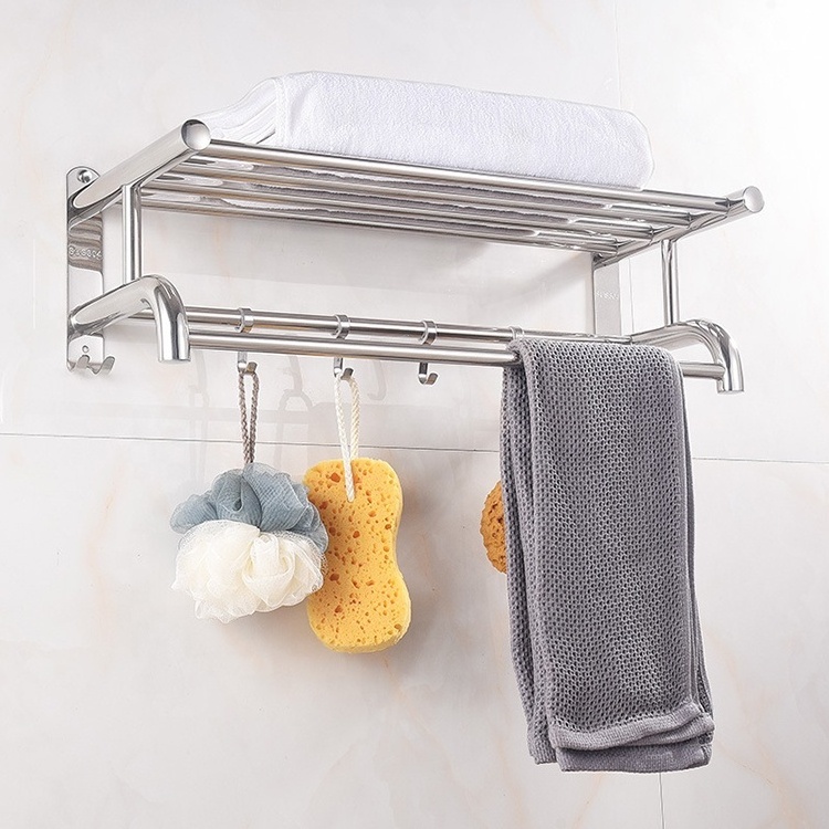 OEM SUS 304 Bathroom Accessories Bath Shelf Holder Sale Fashion Wall Mounted Stainless Steel Towel Rack